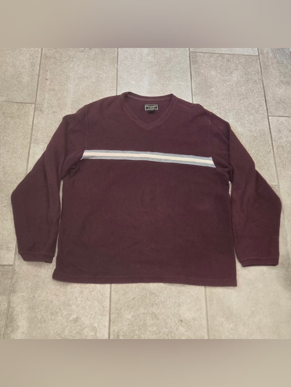 Vtg 90s Abercrombie Fitch Stripe V Neck Sweater Men XL Maroon Cotton Gorpcore